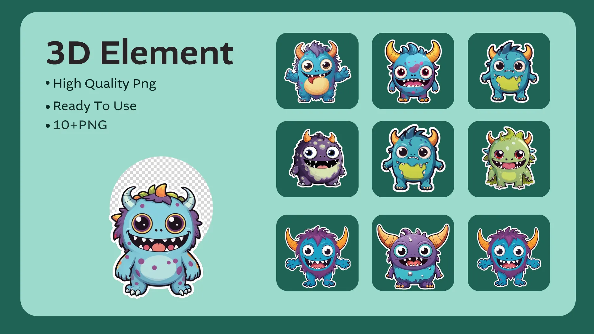 Cute Monster 3D Elements Design